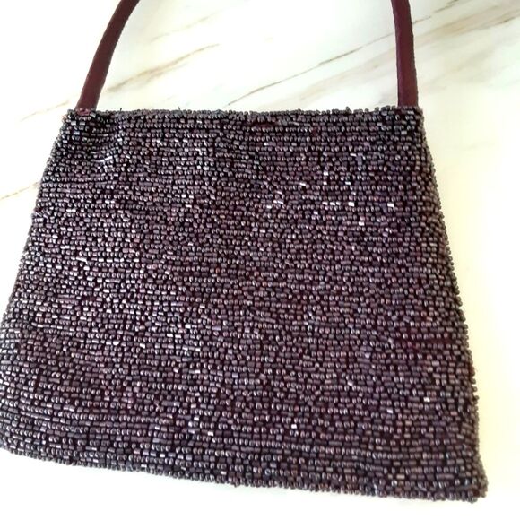 SMALL PURPLE BEADED EVENING HANDBAG - Picture 1 of 5